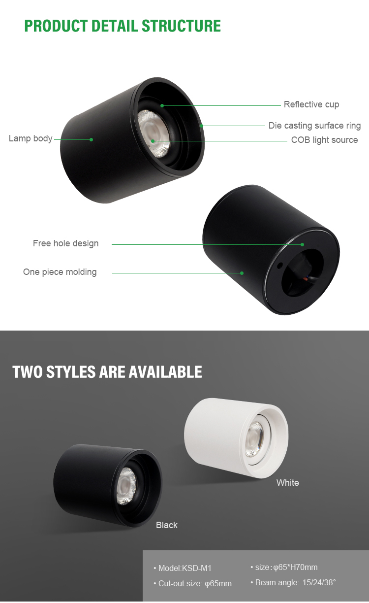 White Black Surface Mounted Led Downlight 