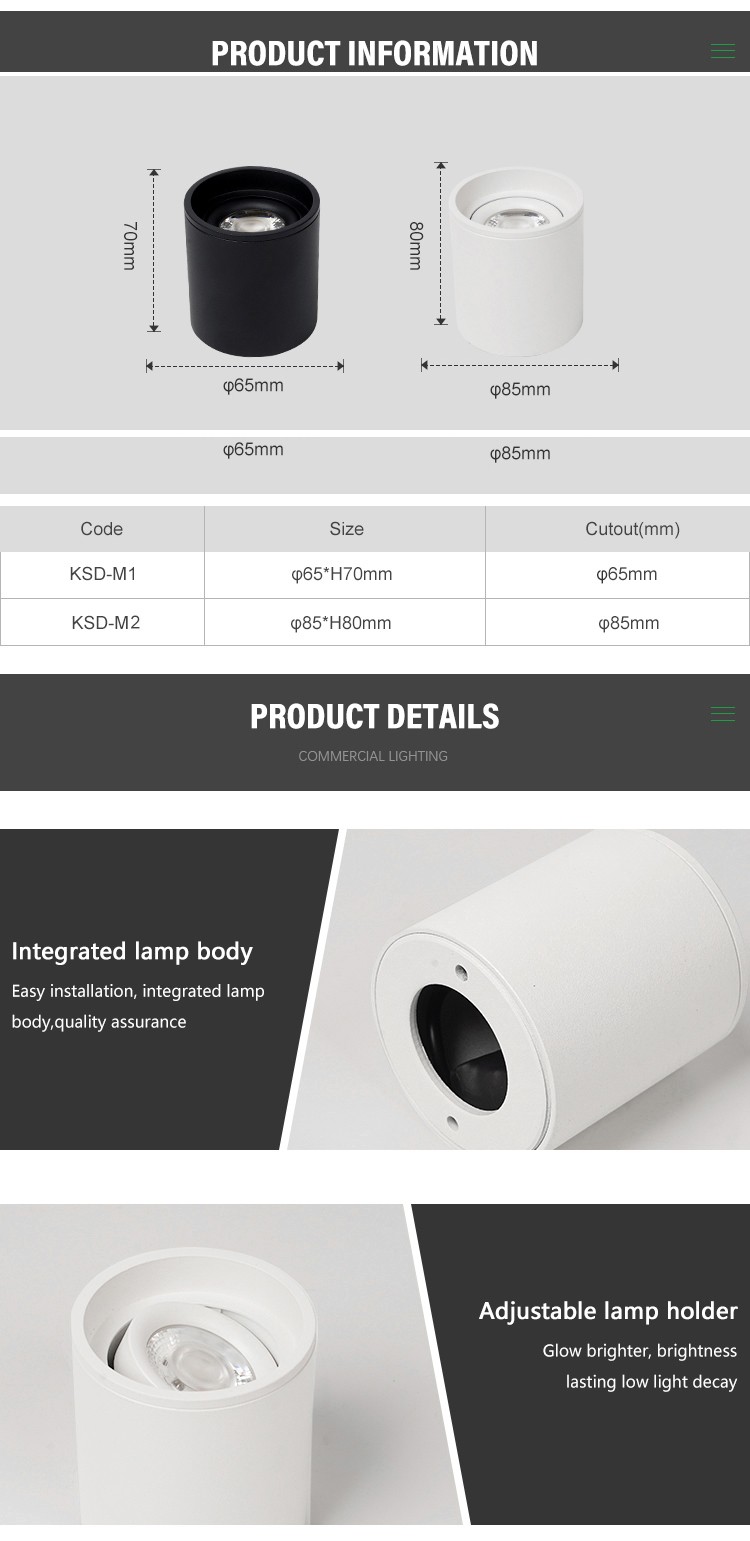 White Black Surface Mounted Led Downlight 